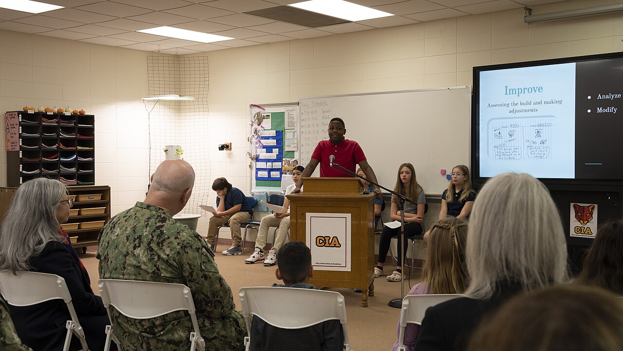 South Bend — United States Navy Admiral Christopher W. Grady, Vice Chairman of the Joint Chiefs of Staff, visits Clay International Academy in South Bend, Indiana on November 8, 2024 - 24