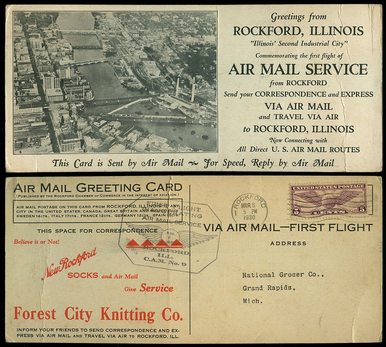 Rockford — Inaugural Air Mail Service, March 8, 1930, Rockford, Illinois - Postcard (5800134480)