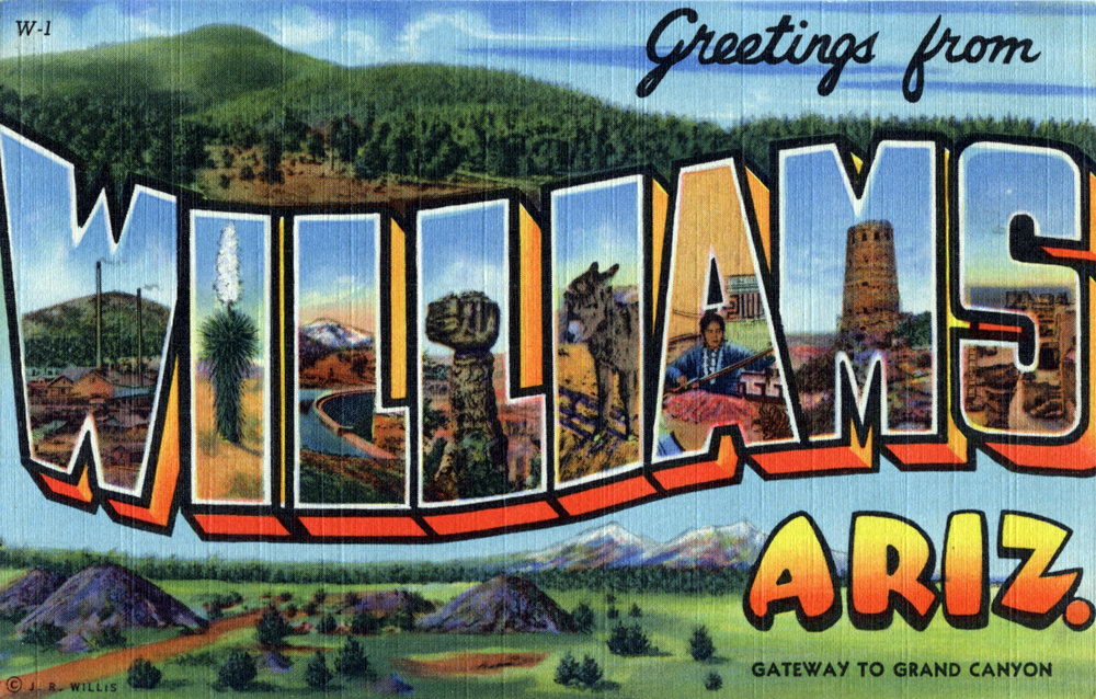 Williams &mdash; Greetings from Williams, Arizona, Gateway to Grand Canyon - Large Letter Postcard (7862986790)
