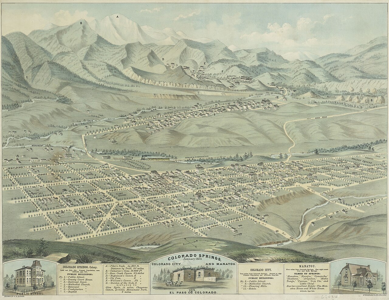 Manitou Springs &mdash; Colorado Springs, January 1874; Colorado City and Manitou 1871, El Paso Co., Colorado - DPLA - 38546d9b936aa664f9f8e20873606ac4
