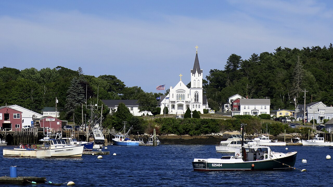 Boothbay Harbor — Our Lady Queen of Peace Catholic Church (Boothbay Harbor, Maine) - view from the harbor 3